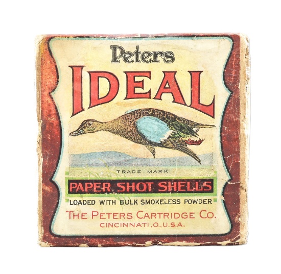 VINTAGE PETERS IDEAL PAPER SHOT SHELLS, FULL BOX OF 10 GAUGE.
