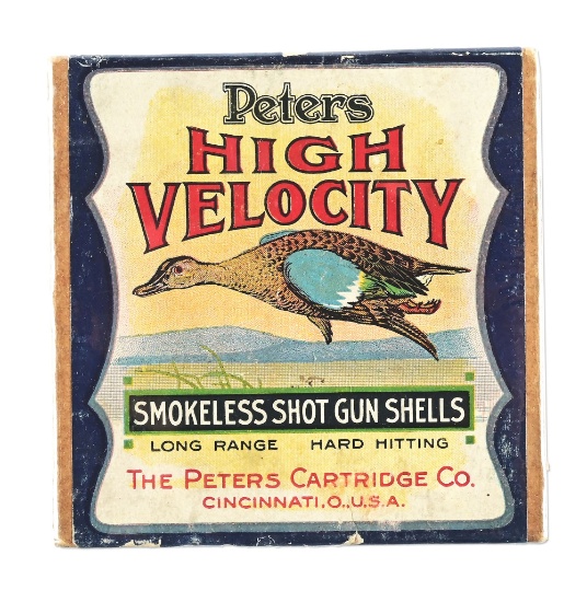 FULL PETERS HIGH VELOCITY "BLUE WING" SHOT SHELL BOX.