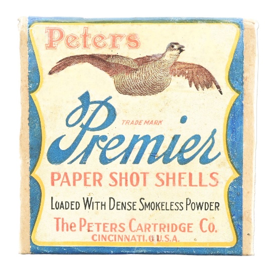 FULL PETERS "PREMIER" PAPER SHOT SHELL BOX.