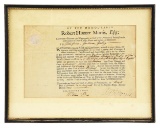 FRAMED 1755 PENNSYLVANIA MILITIA COMMISSION SIGNED ROBERT MORRIS.