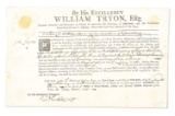 GOV. TRYON SIGNED 1773 NEW YORK COMMISSION DUTCHESS COUNTY MILITIA.
