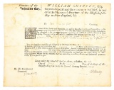 1745 MASSACHUSETTS COMMISSION CAPT. EZRA MORSE, JR., BY GOV. SHIRLEY