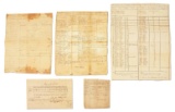 LOT OF 5: REVOLUTIONARY WAR MASSACHUSETTS MUSTER ROLLS AND PAY ABSTRACT.