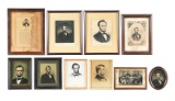 LOT OF 10: FRAMED ABRAHAM LINCOLN RELATED PRINTS AND ETCHINGS.