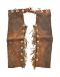 1920'S WESTERN LEATHER COWBOY CHAPS.