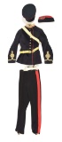 BRITISH ROYAL ARTILLERY CAPTAIN FULL DRESS TUNIC, HATS, AND BELT.