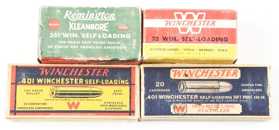 LOT OF 4: VINTAGE BOXES OF WINCHESTER SELF LOADING RIFLE AMMUNITION.