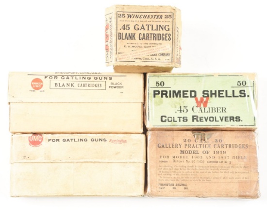 LOT OF 5: COLLECTIBLE BOXES OF AMMUNITION.