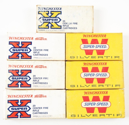 LOT OF 7: BOXES OF .348 WINCHESTER AMMUNITION.
