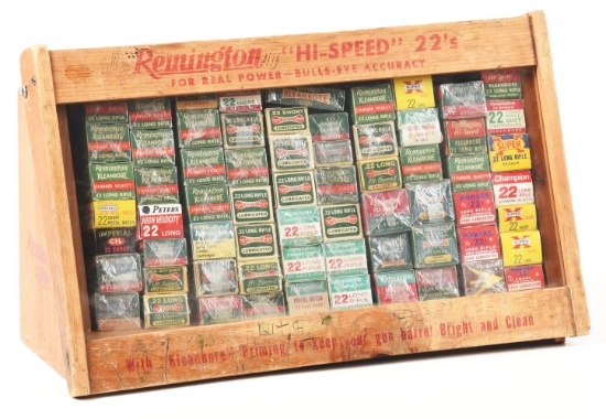REMINGTON HI-SPEED .22 COUNTERTOP DISPLAY STOCKED WITH COLLECTIBLE AMMUNITION.