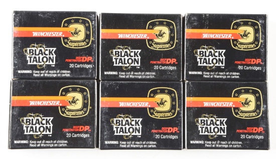 LOT OF 6: BOXES OF WINCHESTER BLACK TALON 9MM LUGER AMMUNITION.