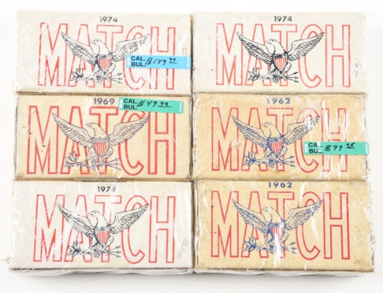 LOT OF 6: BOXES OF MATCH .45 ACP AMMUNITION.