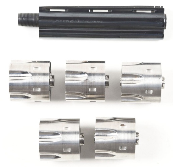 LOT OF 6: COLT PYTHON BARREL WITH 5 S&W STYLE CYLINDERS.