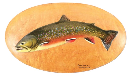 NASH OF MAINE "TROUT MEZZO" TAXIDERMY BROOK TROUT PLAQUE