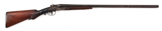 (A) CUMBERLAND ARMS CO. SIDE BY SIDE HAMMER SHOTGUN.