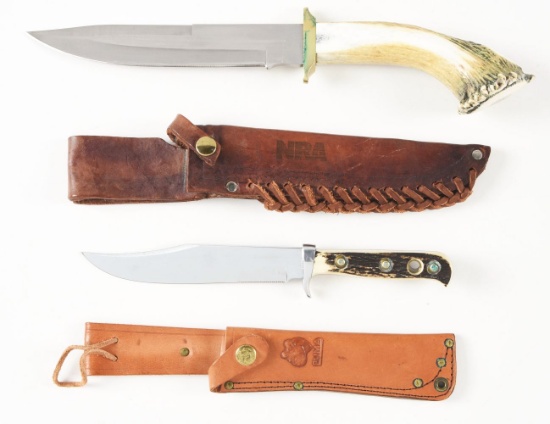 LOT OF 2: HUNTING KNIVES WITH ANTLER HANDLES