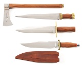 LOT OF 4: CONTEMPORARY KNIVES AND TOMAHAWK.