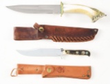 LOT OF 2: HUNTING KNIVES WITH ANTLER HANDLES