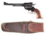 (C) RUGER SUPER BLACKHAWK SINGLE ACTION REVOLVER WITH LEATHER HOLSTER.