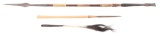 LOT OF 3: 2 AFRICAN SPEARS AND 1 WHIP.