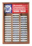 BICENTENNIAL COMMEMORATIVE PRESIDENTIAL SERIES 1776-1986 FRAMED WOOD AND GLASS DISPLAY CONTAINING 37