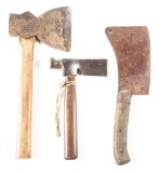LOT OF 3: VINTAGE HAND AXES AND AND CLEAVER.