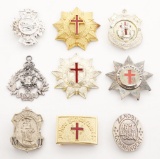 LOT OF 9: US FRATERNAL ORDER MEDALLIONS AND BELT BUCKLES.