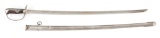 HILTED SWORD WITH CHECKERED WOODEN HANDLE.