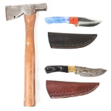 LOT OF 3: CHTNING HATCHET & TWO CUSTOM FIXED BLADE KNIVES