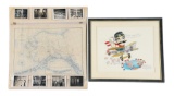 LOT OF 2: US WWII BOB HOPE TROUPE AND JERRY COLONNA PHOTOS, MAP, AND PRINT.
