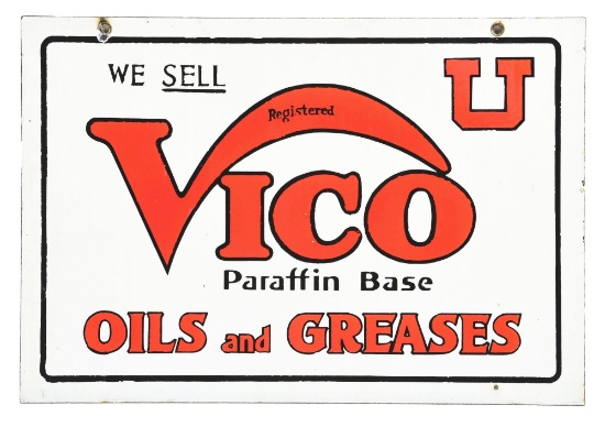 RARE & OUTSTANDING VICO OIL & GREASES PORCELAIN SERVICE STATION SIGN.