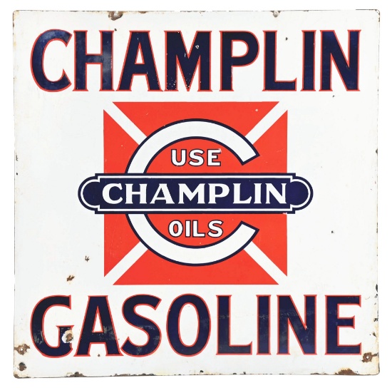 CHAMPLIN GASOLINE DOUBLE SIDED PORCELAIN SIGN.