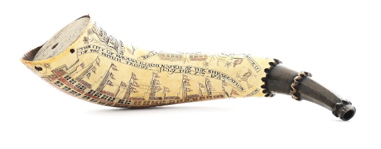 RARE AND WELL-DOCUMENTED ORNATE POLYCHROME DECORATED HAVANA MAP POWDER HORN OF JAMES HOBERT 1767