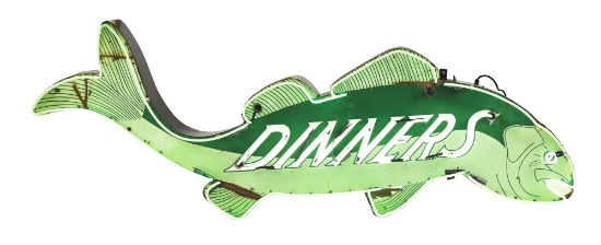 DINNERS PORCELAIN NEON SIGN W/ FISH GRAPHIC.