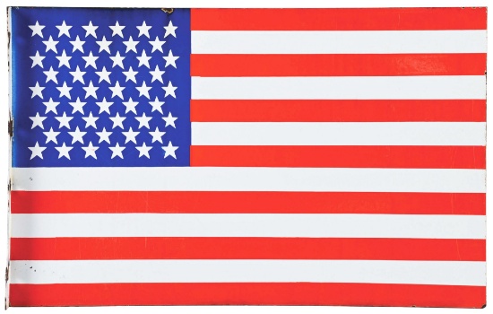 AMERICAN FLAG PORCELAIN FLANGE SIGN.