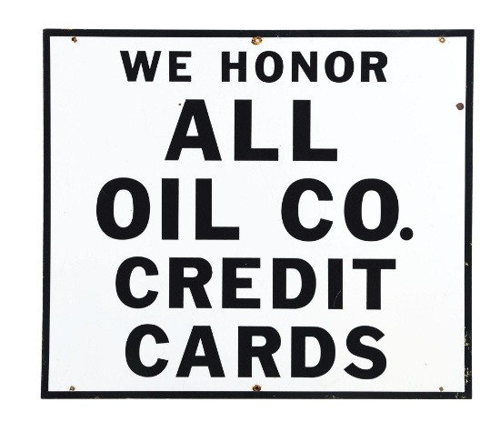 CITIES SERVICES "WE HONOR ALL OIL CO. CREDIT CARDS" PORCELAIN SIGN.