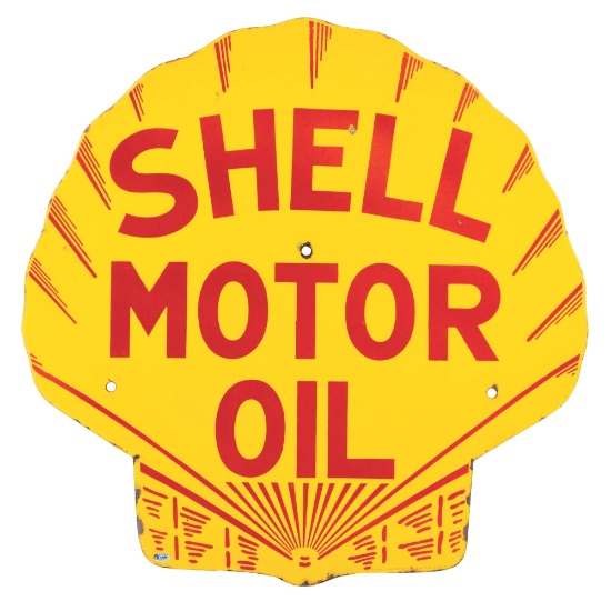 RARE SHELL MOTOR OIL PORCELAIN SERVICE STATION BOTTLE RACK SIGN.