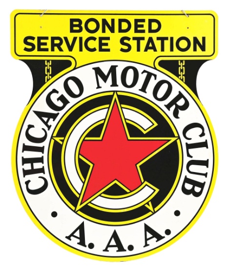 CHICAGO MOTOR CLUB A.A.A. PORCELAIN SIGN W/ STAR GRAPHIC.