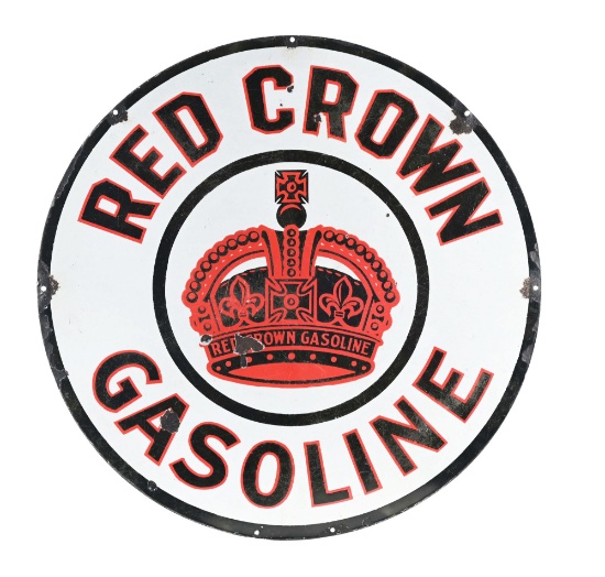 RED CROWN GASOLINE PORCELAIN SIGN W/ CROWN GRAPHIC.
