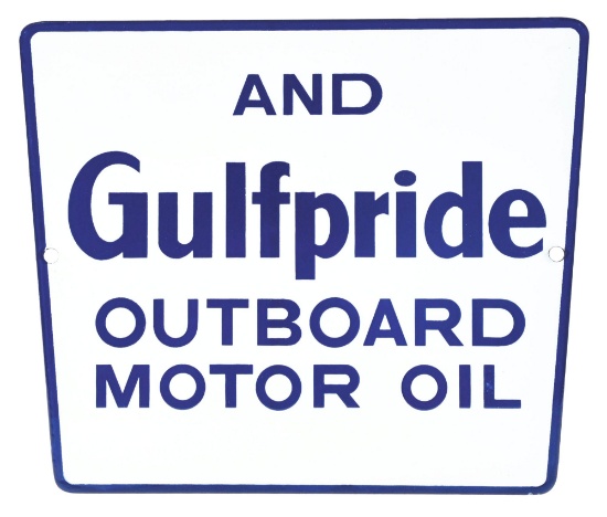 RARE GULFPRIDE OUTBOARD MOTOR OIL PORCELAIN SIGN.