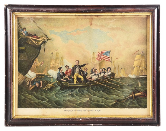 FRAMED KURZ AND ALLISON "PERRY'S VICTORY ON LAKE ERIE" LITHOGRAPH