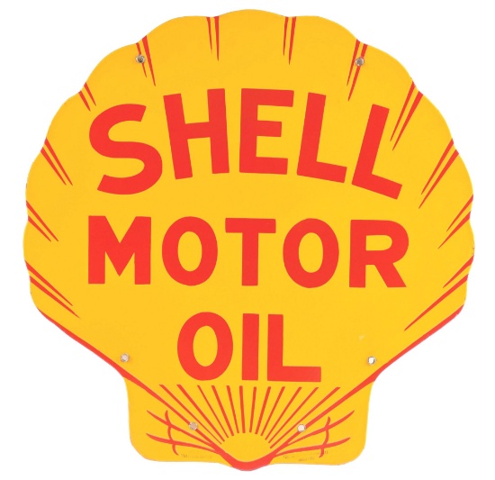 SHELL MOTOR OIL PORCELAIN SERVICE STATION SIGN.