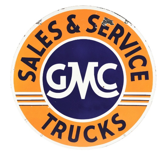 GMC TRUCKS SALES & SERVICE PORCELAIN SIGN.