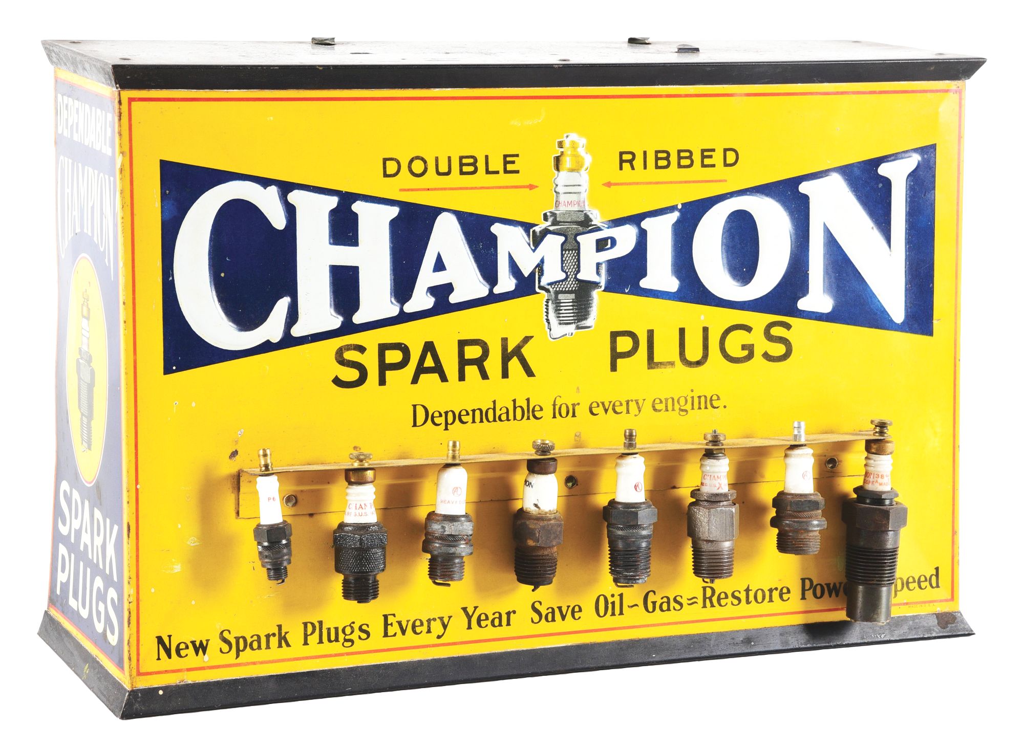 CHAMPION SPARK PLUGS EMBOSSED TIN STORE DISPLAY | Proxibid CHAMPION SPARK PLUGS EMBOSSED TIN STORE DISPLAY | Proxibid