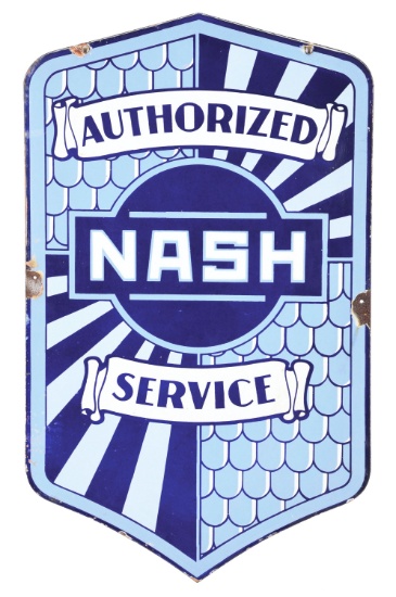 NASH AUTHORIZED SERVICE DIE-CUT PORCELAIN SIGN.
