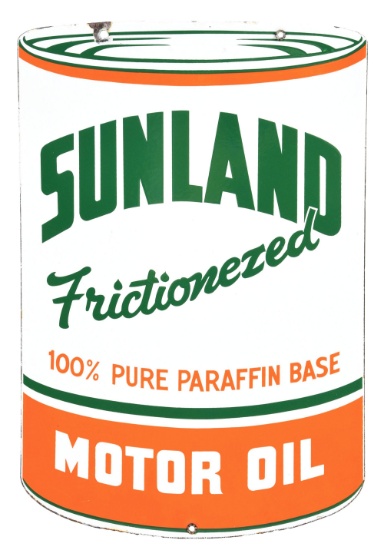 SUNLAND FRICTIONEZED MOTOR OIL PORCELAIN SIGN.