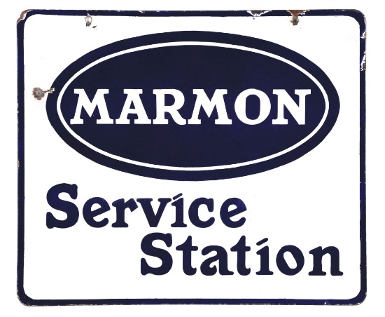 PORCELAIN MARMON SERVICE STATION SIGN.