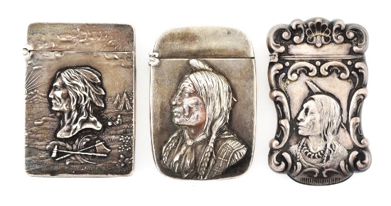 LOT OF 3: SILVER INDIAN MATCH SAFES.