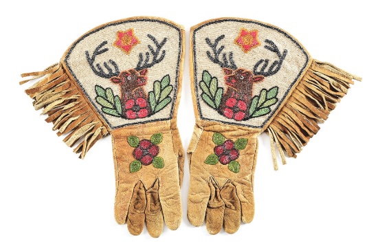 BEADED AMERICAN INDIAN GAUNTLETS.
