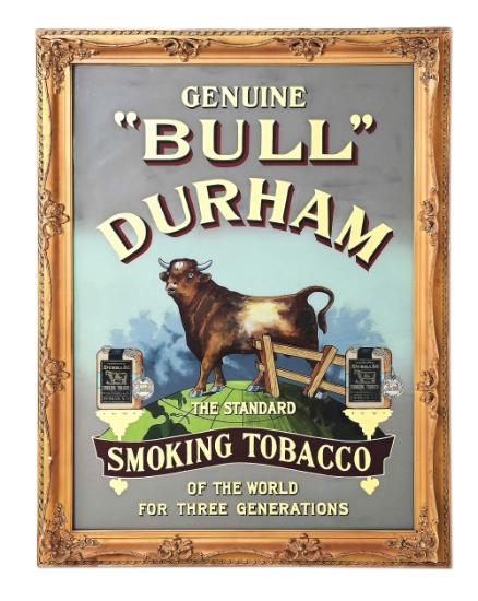 BULL DURHAM REVERSE PAINTING ON GLASS ADVERTISEMENT.